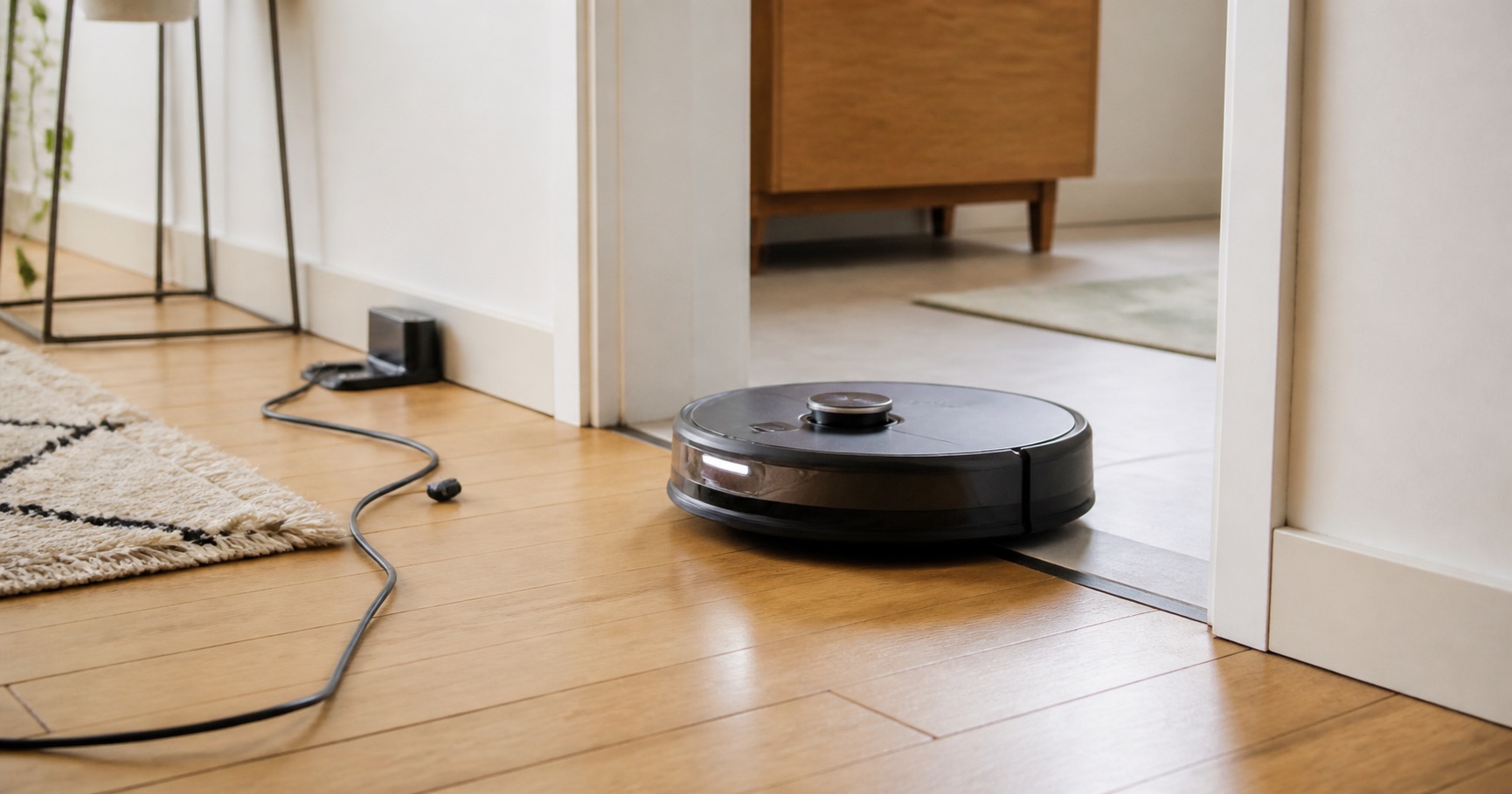 Robot aspirateur bloqué devant un obstacle domestique