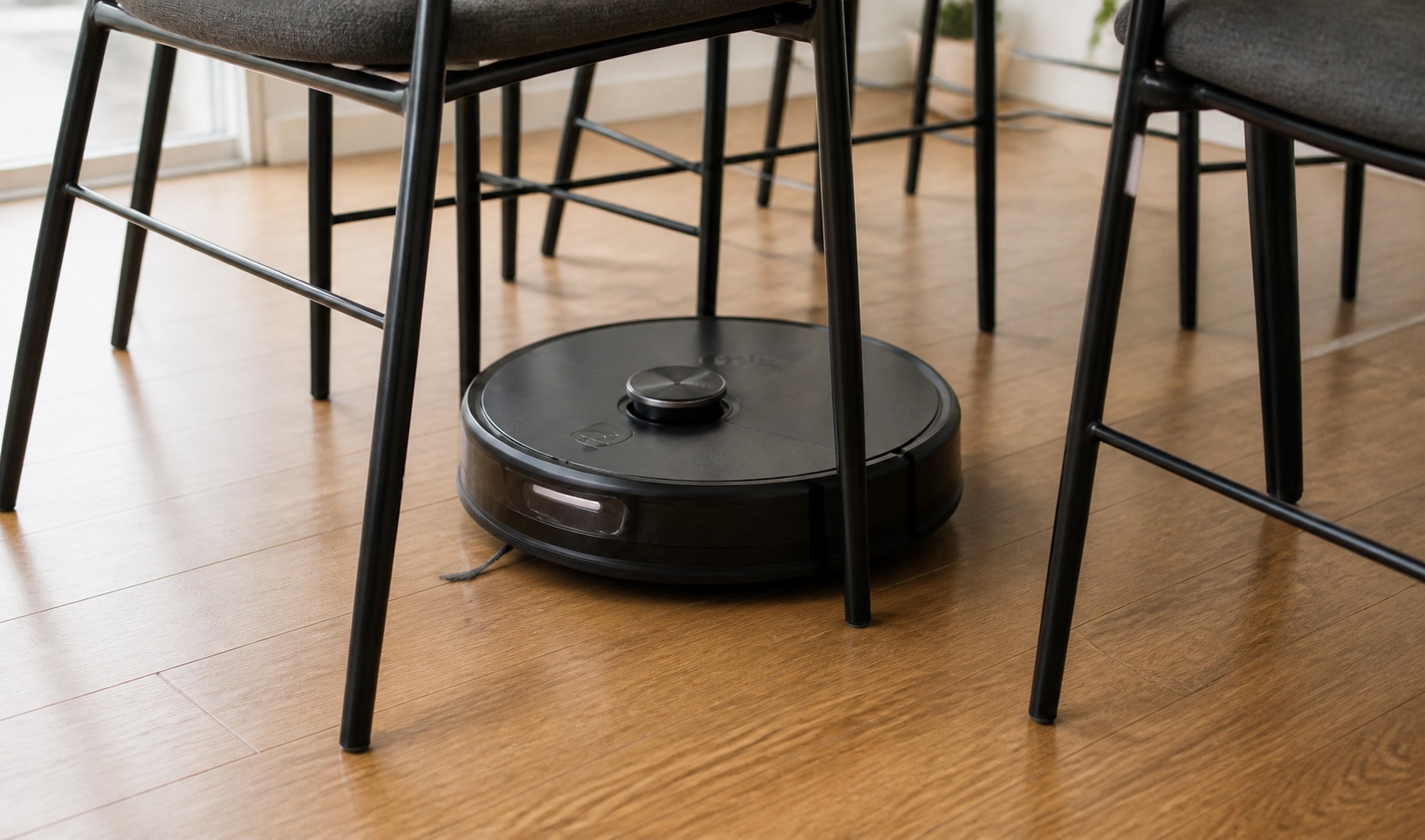 Illustration de la situation : Robot aspirateur coincé dans les pieds de chaise : solutions