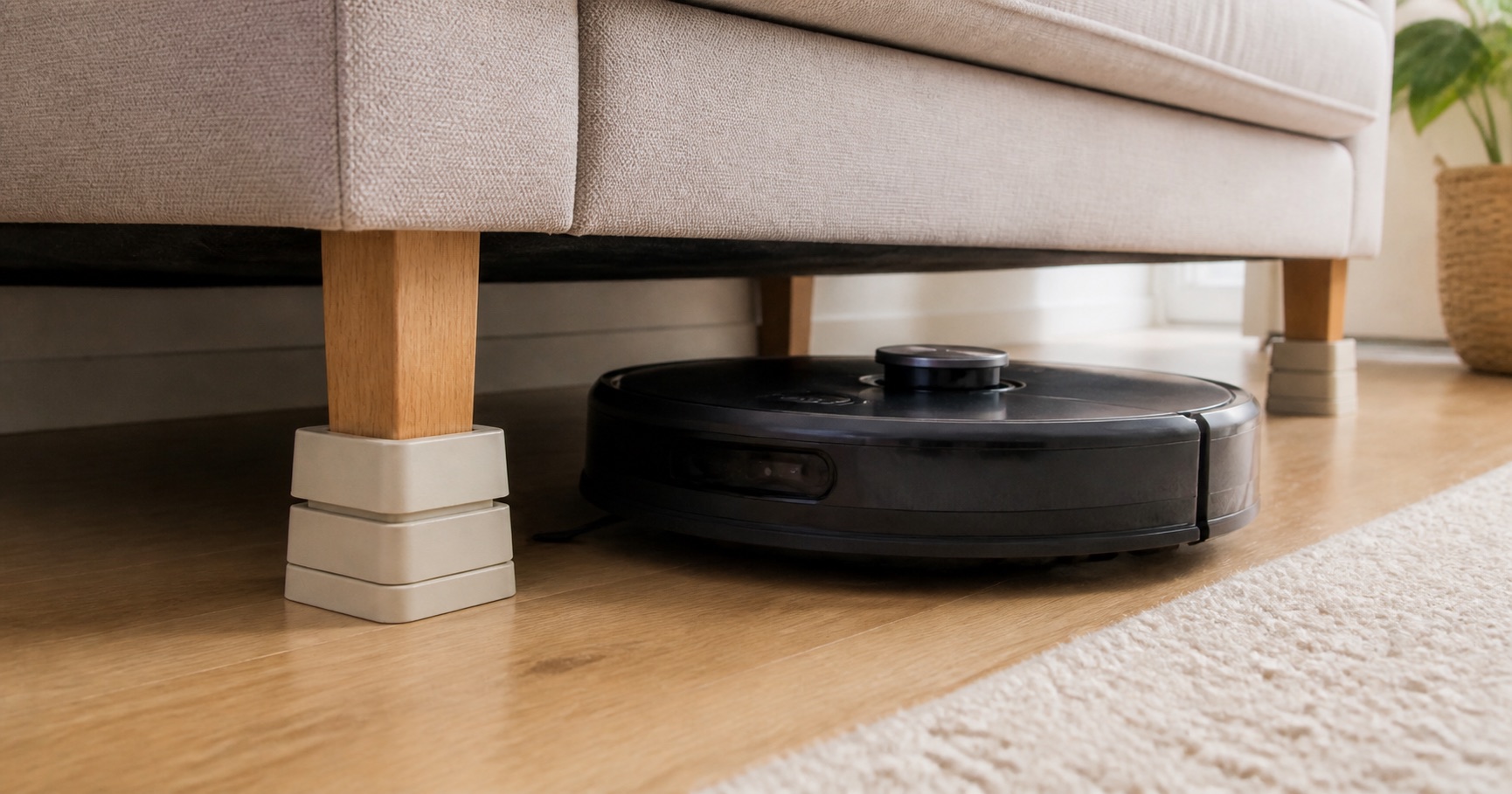 Illustration de la situation : Rehausseurs de meuble pour robot aspirateur : bien les choisir