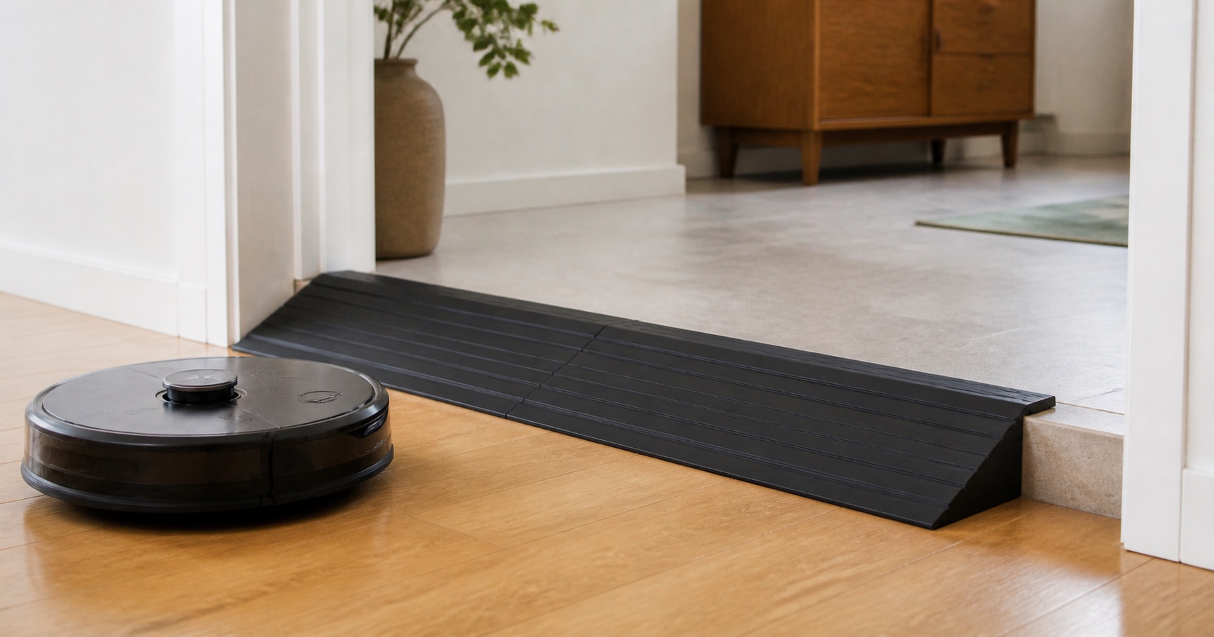 Illustration de la situation : Rampe pour seuil de 4 cm : le cas limite du robot aspirateur