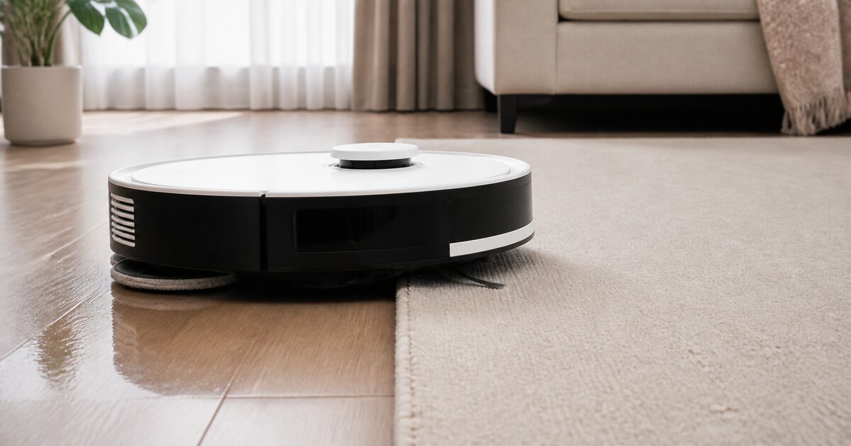 Illustration de la situation : Robot laveur et tapis : serpillère, détection et vrais réglages